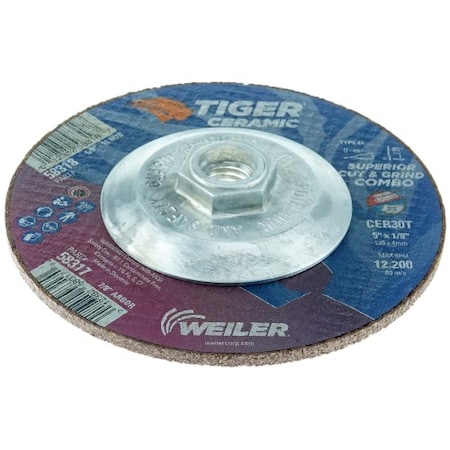 Weiler 5 in Dia, 1/8 in Thick, 5/8"-11 Arbor Hole Size, Ceramic 58318
